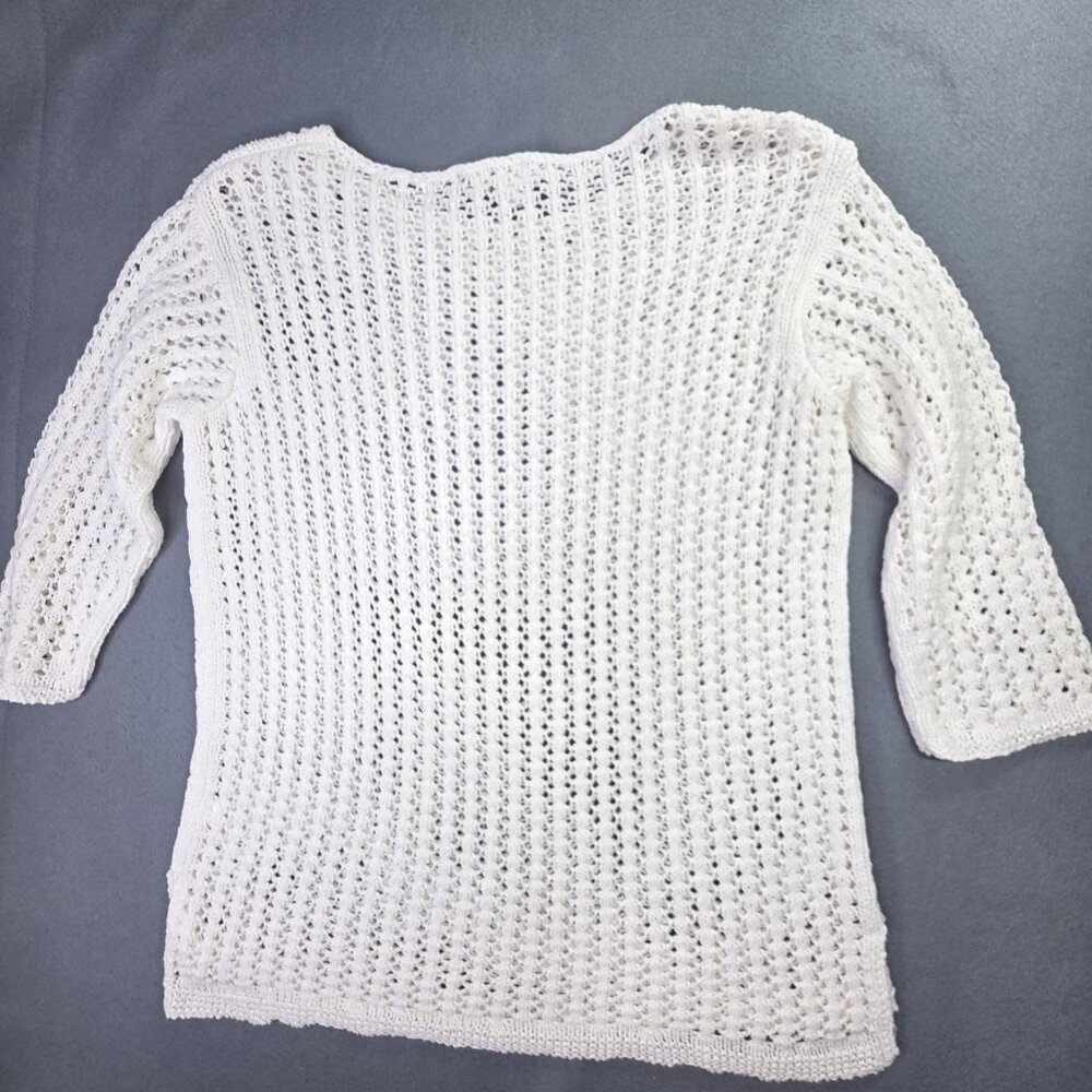 J Jill Sweater Womens XS S White Open Knit 3/4 Sleeve Pullover Cotton Blend Top - Picture 7 of 12